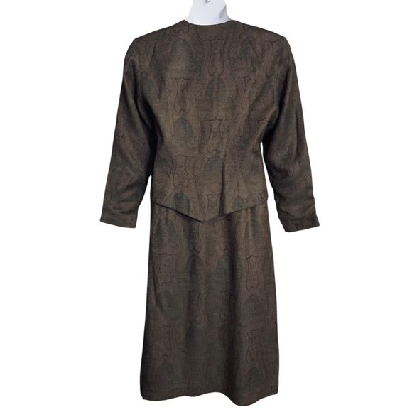 Vintage 70s Kirkland Hall Midi Skirt Suit Short Blazer Sz 14 Brown Paisley Retro - Picture 10 of 12